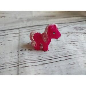Pink Flocked Mini Pony Horse Glitter Tail And Main